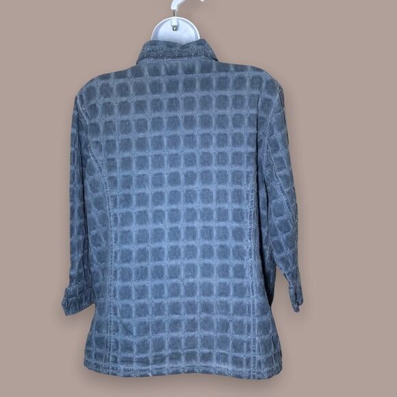 Focus Blue Checkered 3/4 Sleeve Women’s Button Down Shirt Size M - Picture 3 of 5